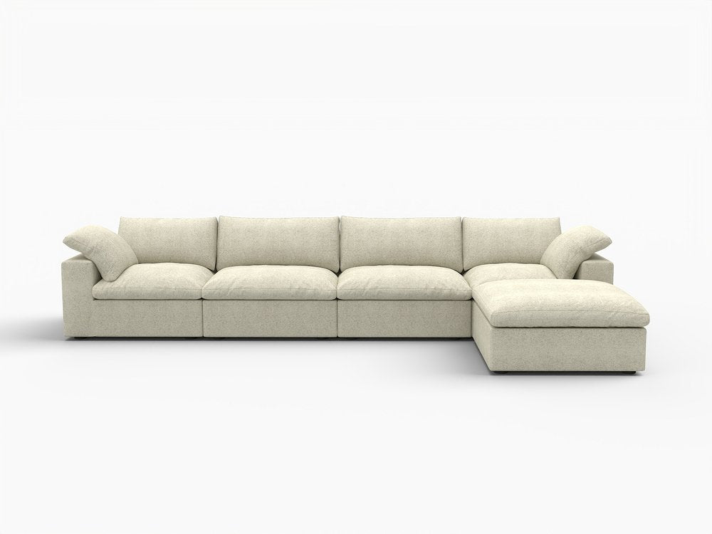 160" White Linen Blend Modular Sofa With Ottoman And Storage