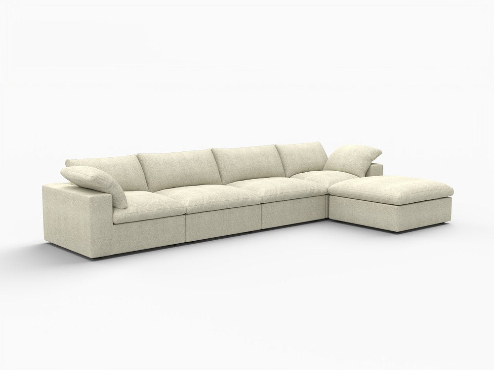 160" White Linen Blend Modular Sofa With Ottoman And Storage