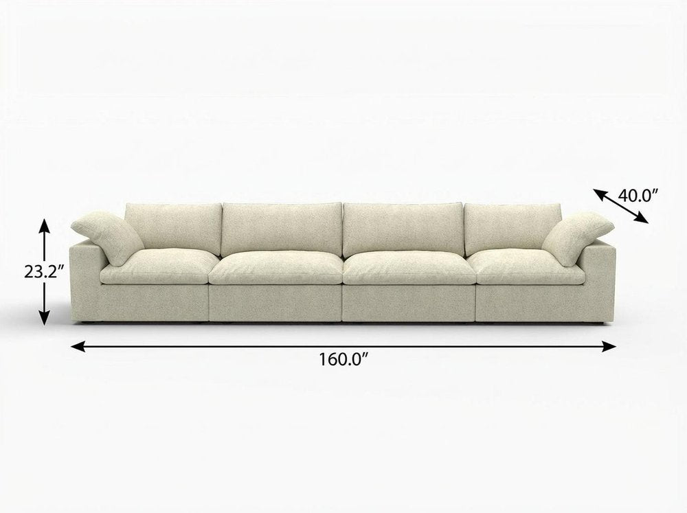 160" White Linen Blend Modular Sofa With Toss Pillows