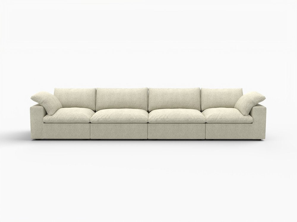 160" White Linen Blend Modular Sofa With Toss Pillows