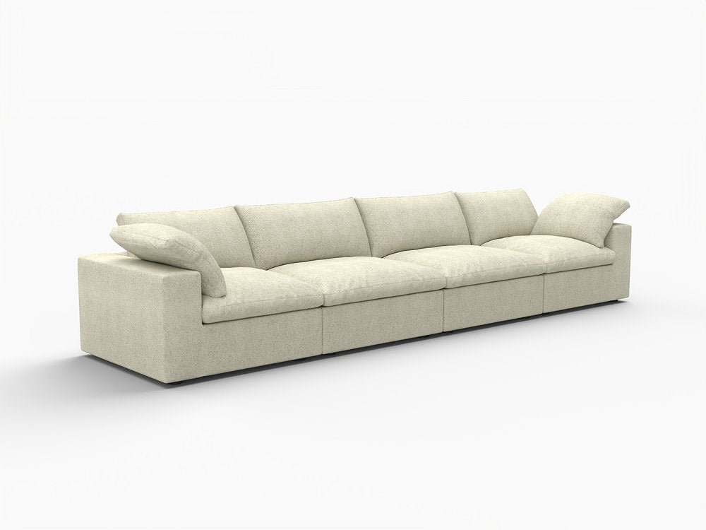 160" White Linen Blend Modular Sofa With Toss Pillows