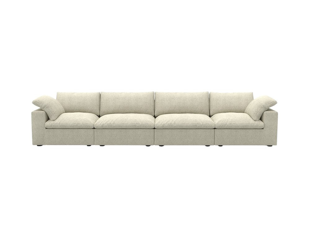 160" White Linen Blend Modular Sofa With Toss Pillows
