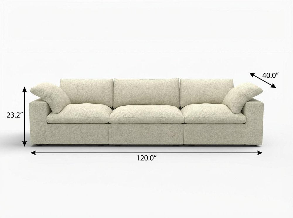 120" White Linen Blend Modular Sofa With Toss Pillows