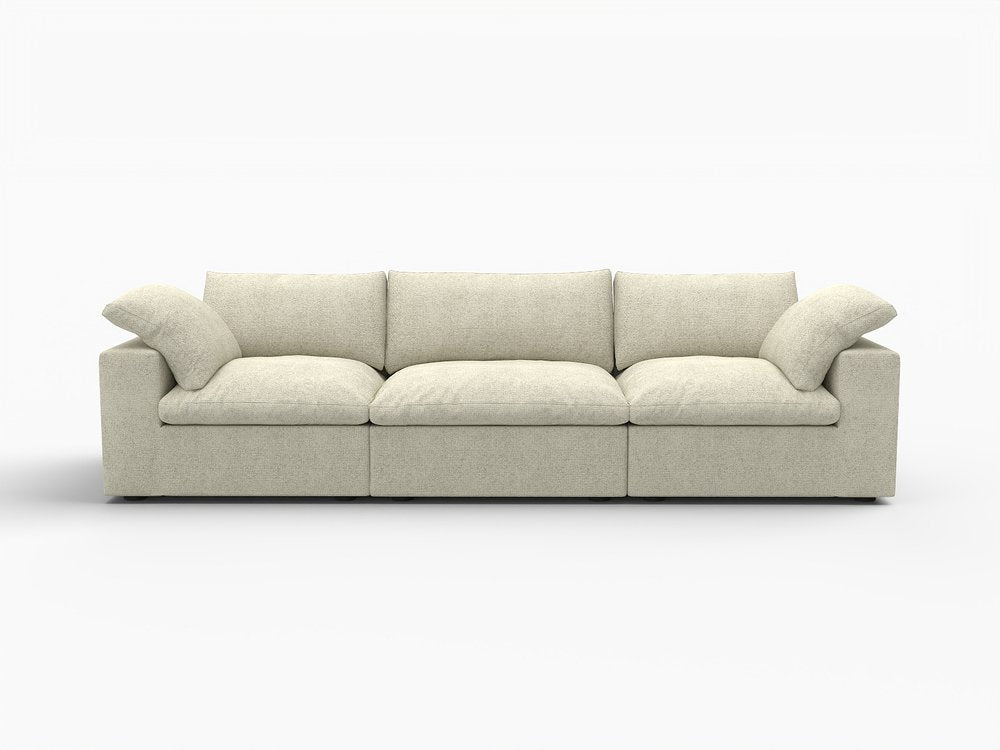 120" White Linen Blend Modular Sofa With Toss Pillows