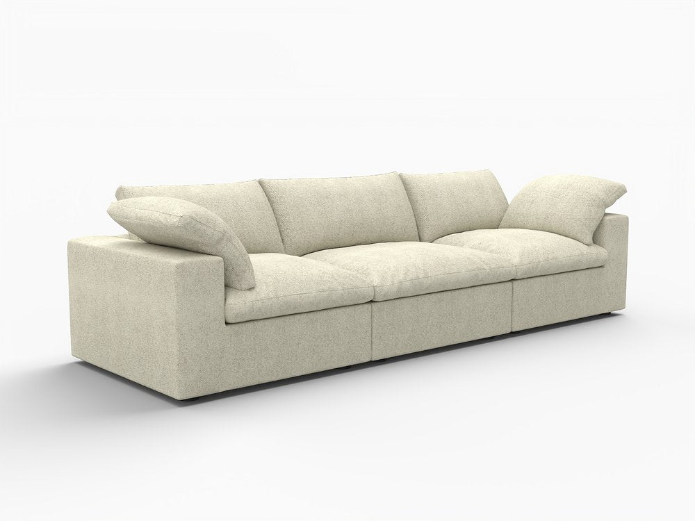 120" White Linen Blend Modular Sofa With Toss Pillows