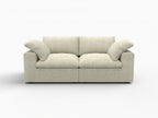 80" White Linen Blend Modular Loveseat and Toss Pillows