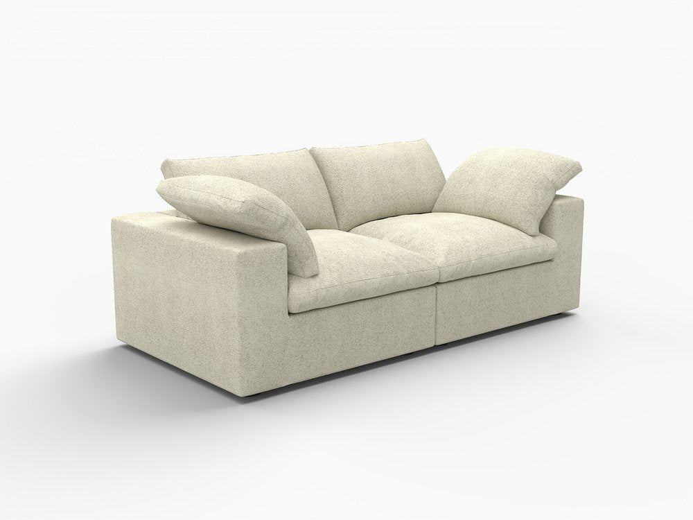 80" White Linen Blend Modular Loveseat and Toss Pillows