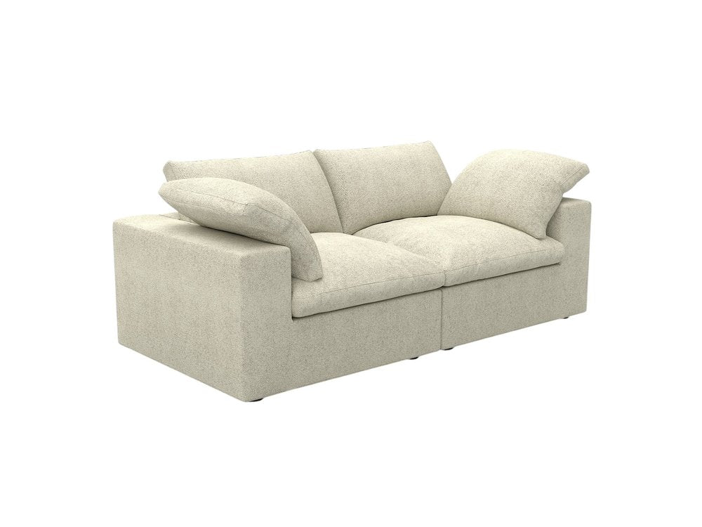 80" White Linen Blend Modular Loveseat and Toss Pillows