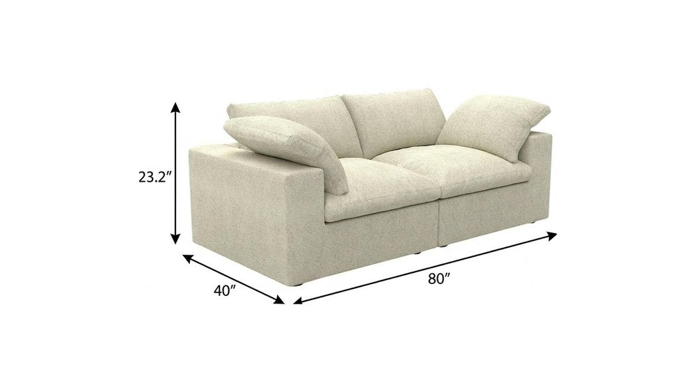 80" White Linen Blend Modular Loveseat and Toss Pillows