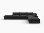 160" Black Linen Blend Modular Armless Sofa With Ottomans And Storage