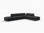 160" Black Linen Blend Modular Armless Sofa With Ottomans And Storage
