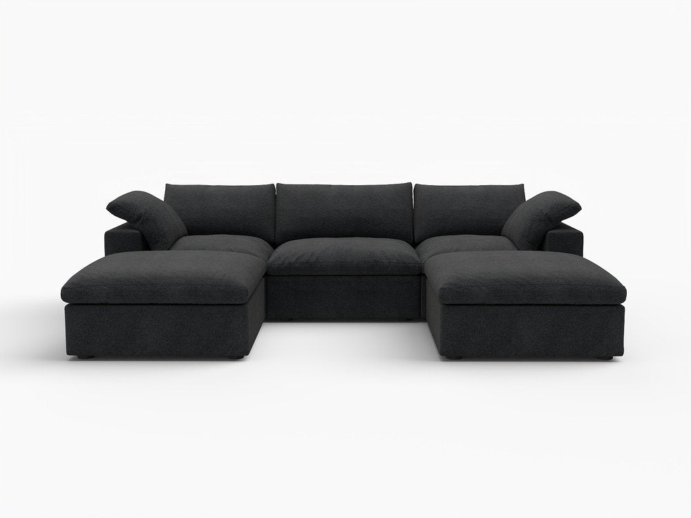 120" Light Gray Linen Blend Modular Universal Sofa With Ottoman And Storage