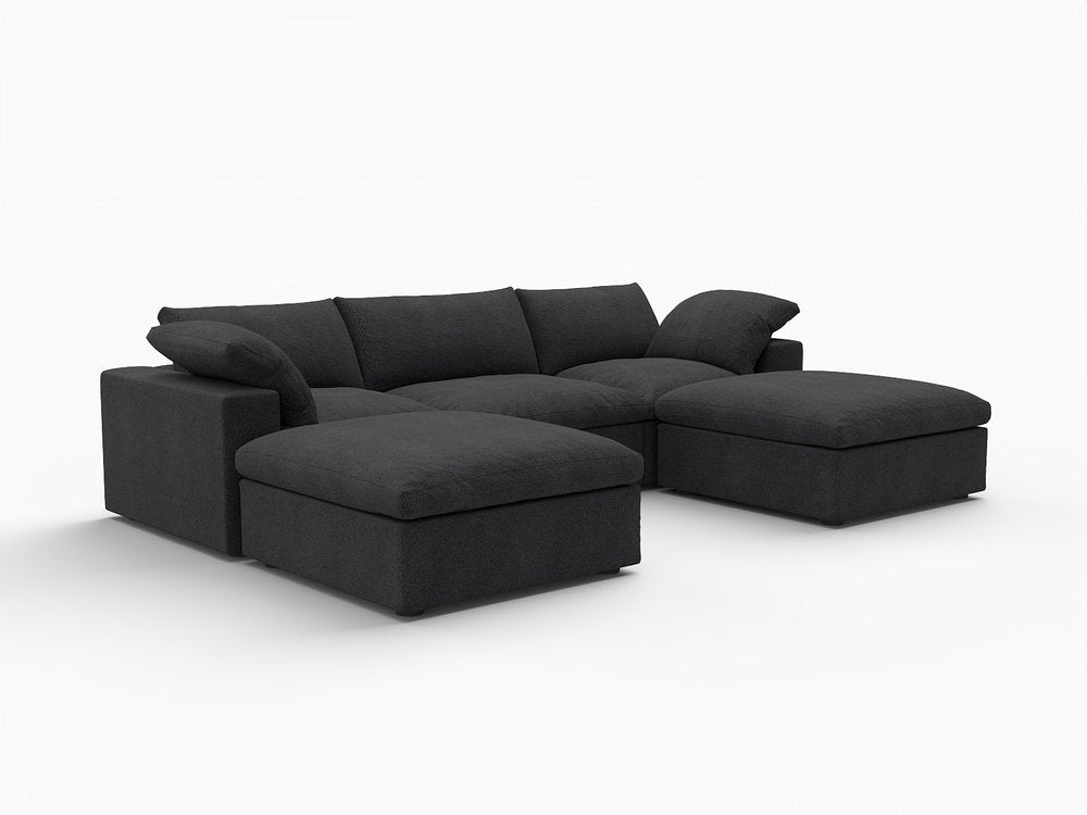 120" Light Gray Linen Blend Modular Universal Sofa With Ottoman And Storage