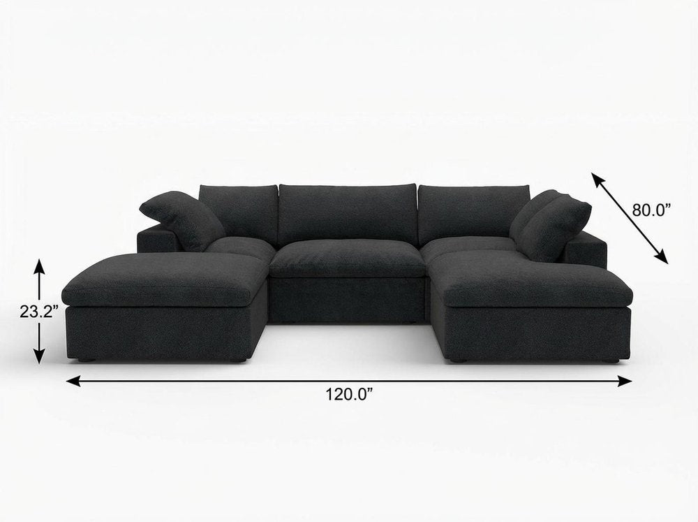 120" Light Gray Linen Blend Modular Universal Sofa With Ottoman And Storage