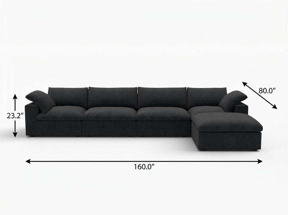 160" White Linen Blend Modular Sofa With Ottoman And Storage