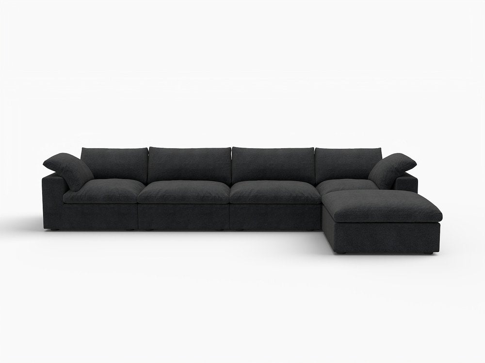 160" White Linen Blend Modular Sofa With Ottoman And Storage