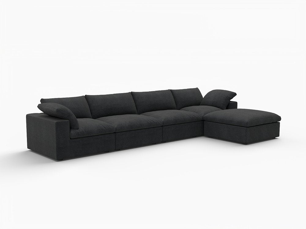 160" White Linen Blend Modular Sofa With Ottoman And Storage