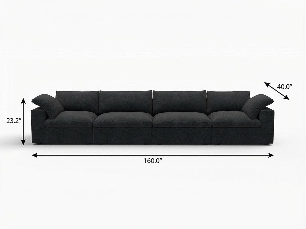 160" White Linen Blend Modular Sofa With Toss Pillows