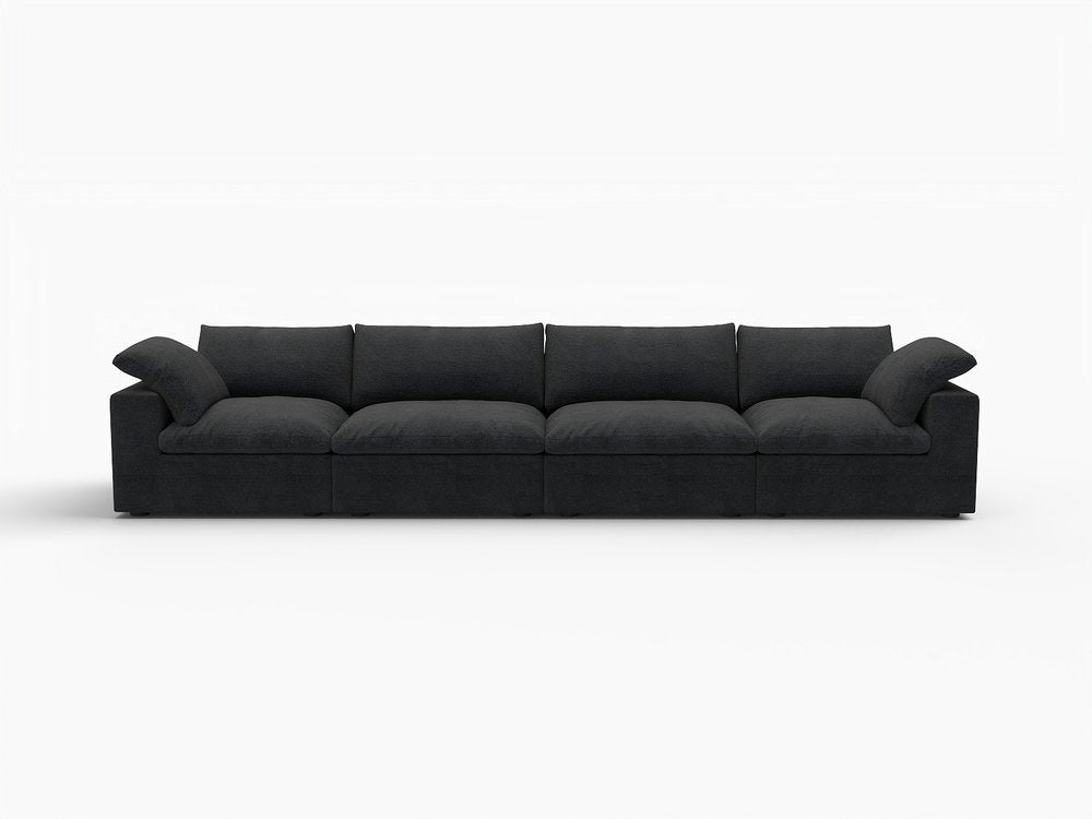 160" White Linen Blend Modular Sofa With Toss Pillows