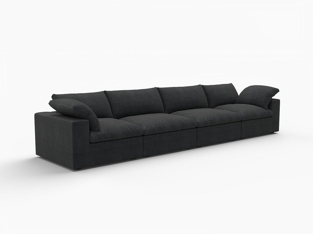 160" White Linen Blend Modular Sofa With Toss Pillows