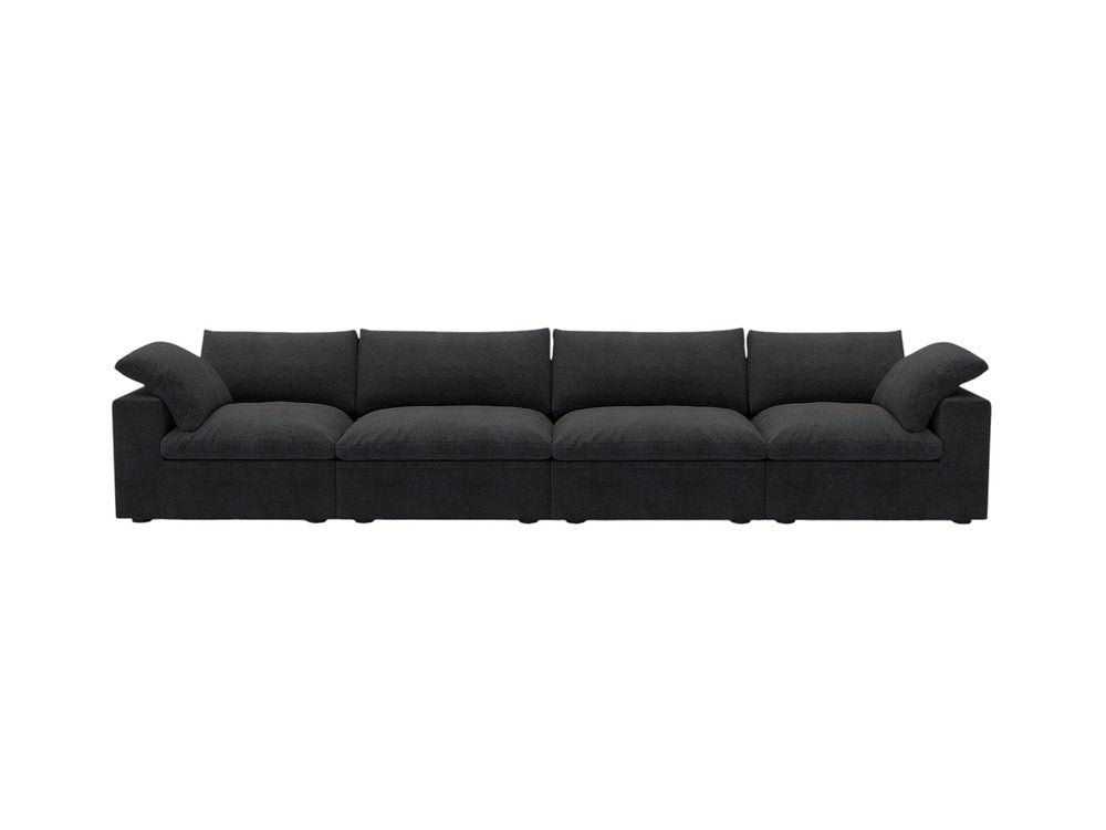 160" White Linen Blend Modular Sofa With Toss Pillows