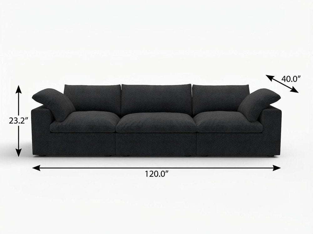 120" White Linen Blend Modular Sofa With Toss Pillows