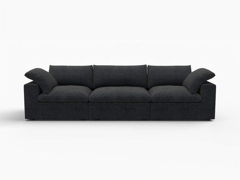 120" White Linen Blend Modular Sofa With Toss Pillows