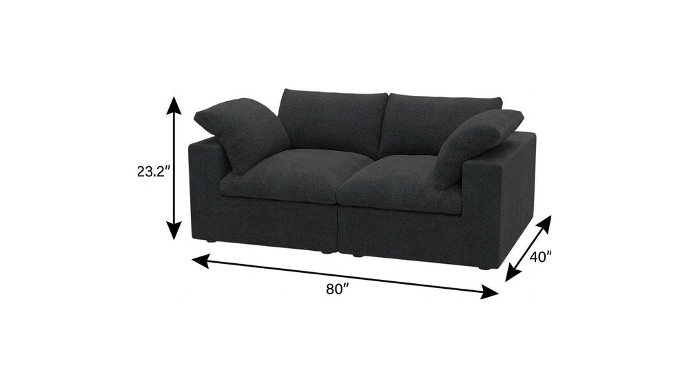80" White Linen Blend Modular Loveseat and Toss Pillows