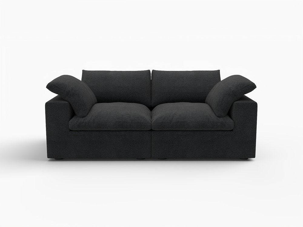 80" White Linen Blend Modular Loveseat and Toss Pillows