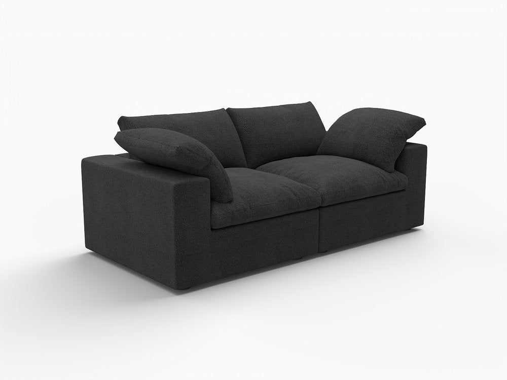 80" White Linen Blend Modular Loveseat and Toss Pillows