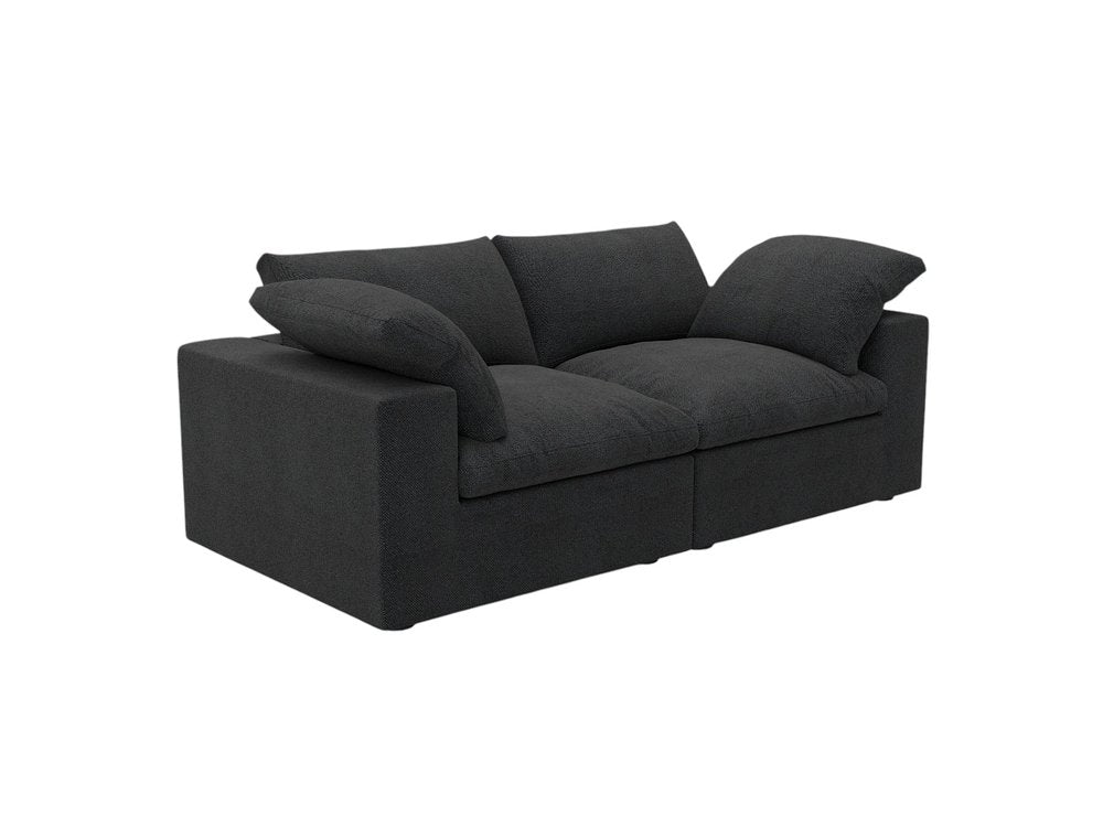 80" White Linen Blend Modular Loveseat and Toss Pillows