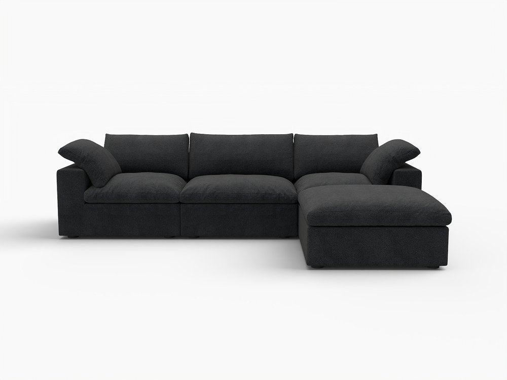 118" Light Gray Linen Blend Modular Sofa With Ottoman And Storage