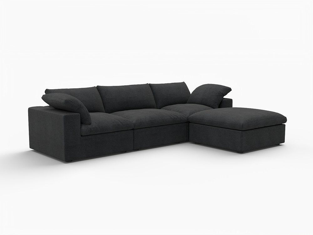 118" Light Gray Linen Blend Modular Sofa With Ottoman And Storage
