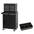 Set of Two Black Multi-Tier Steel Nine Drawer Rolling Storage Cabinet With Lid