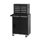 Set of Two Black Multi-Tier Steel Nine Drawer Rolling Storage Cabinet With Lid