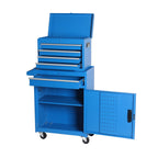 Set of Two Blue Multi-Tier Steel Six Drawer Rolling Storage Cabinet With Lid