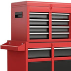 Set of Two Red Multi-Tier Steel Nine Drawer Rolling Storage Cabinet With Lid