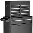 Set of Two Black Multi-Tier Steel Nine Drawer Rolling Storage Cabinet With Lid