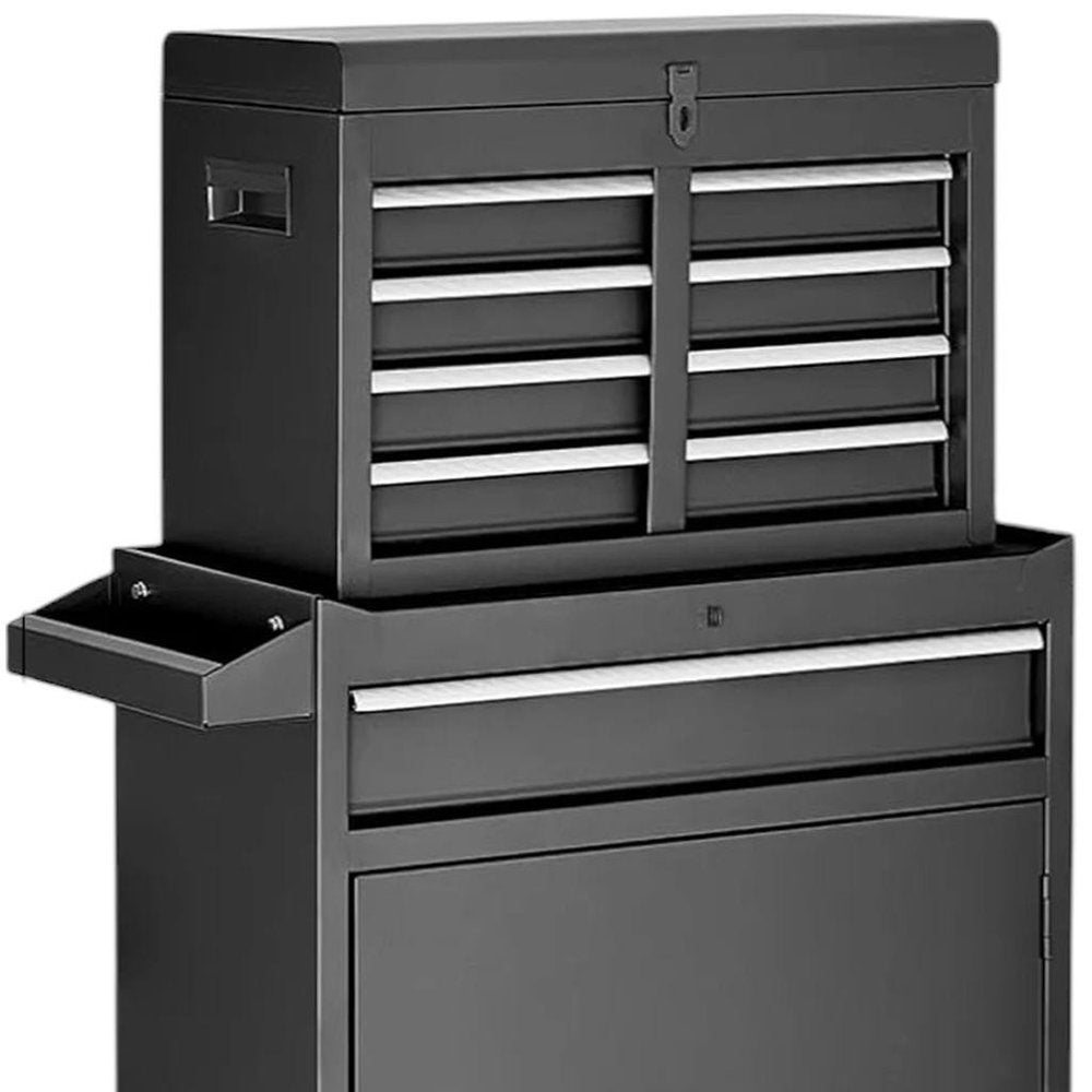 Set of Two Black Multi-Tier Steel Nine Drawer Rolling Storage Cabinet With Lid