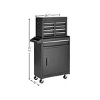 Set of Two Black Multi-Tier Steel Nine Drawer Rolling Storage Cabinet With Lid