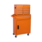 Set of Two Orange Multi-Tier Steel Nine Drawer Rolling Storage Cabinet With Lid