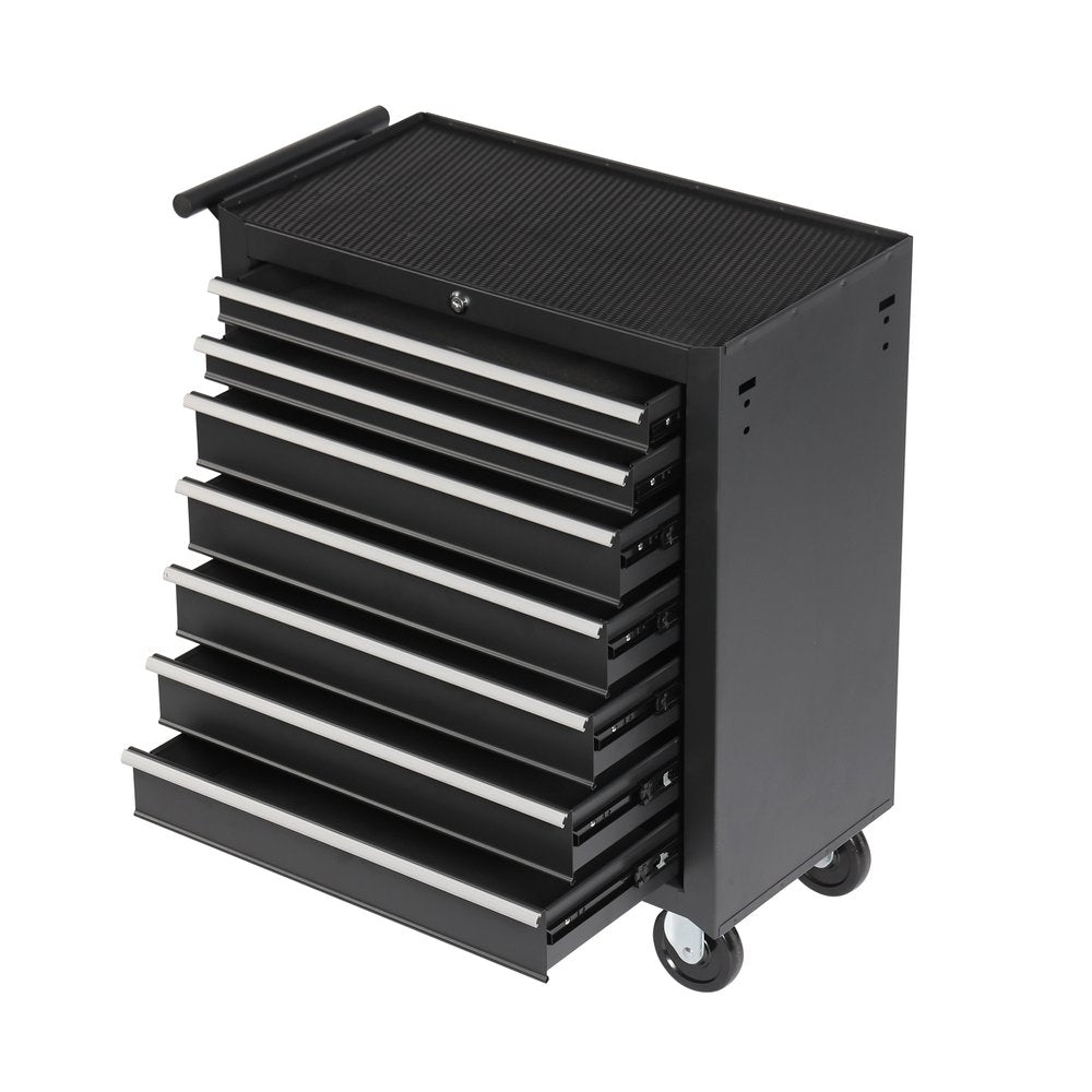 15" Black Multi-Tier Steel Four Drawer Rolling Storage Cabinet With Lid