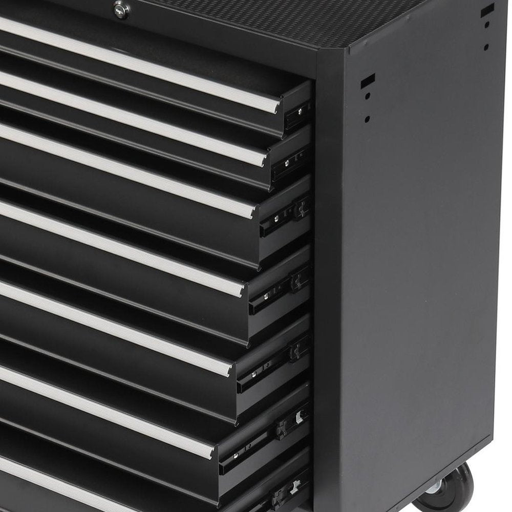 15" Black Multi-Tier Steel Four Drawer Rolling Storage Cabinet With Lid