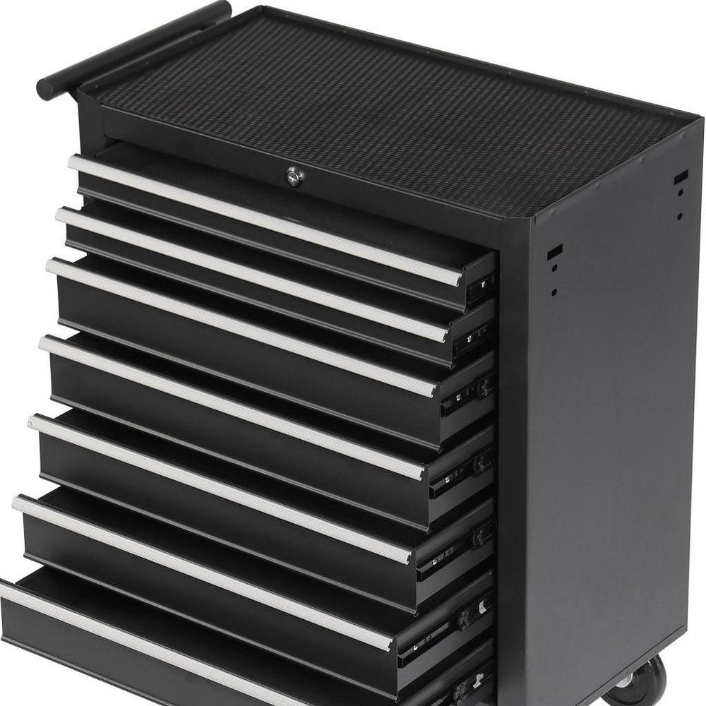15" Black Multi-Tier Steel Four Drawer Rolling Storage Cabinet With Lid