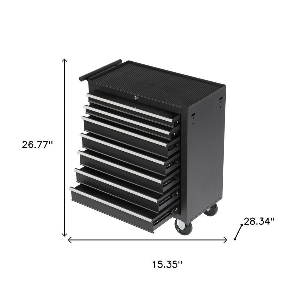 15" Black Multi-Tier Steel Four Drawer Rolling Storage Cabinet With Lid
