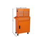 Set of Two Orange Multi-Tier Steel Nine Drawer Rolling Storage Cabinet With Lid