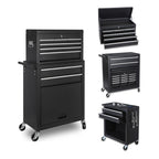 Set of Two Black Multi-Tier Steel Eight Drawer Rolling Storage Cabinet With Lid