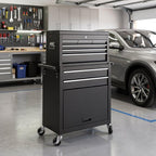 Set of Two Black Multi-Tier Steel Eight Drawer Rolling Storage Cabinet With Lid