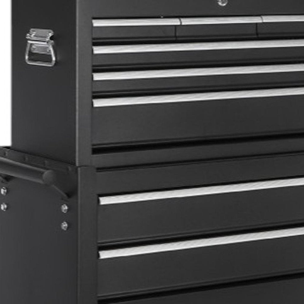 Set of Two Black Multi-Tier Steel Eight Drawer Rolling Storage Cabinet With Lid