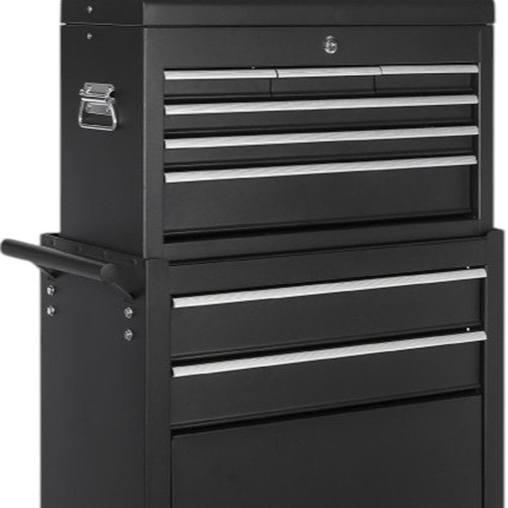 Set of Two Black Multi-Tier Steel Eight Drawer Rolling Storage Cabinet With Lid